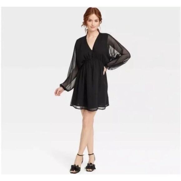 a new day Dresses & Skirts - Women's Balloon Long Sleeve Mini Dress - A New Day, Black Small S